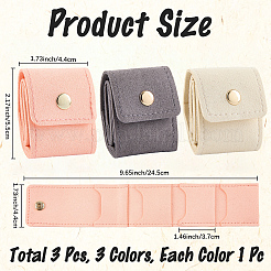 3個 3色 PUレザージュエリーロール  リング、ネックレス、イヤリング、ブレスレット  ミックスカラー  5.5x4.4x1.7cm  1pc /カラー&nbsp;ABAG-CL0001-43A