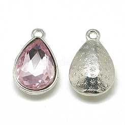 合金ガラスチャーム  多面カット  ティアドロップ  プラチナ  パールピンク  14.5x9x5mm  穴：1.5mm&nbsp;PALLOY-T028-7x10mm-10