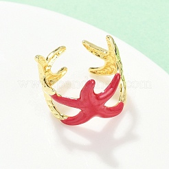 Brass Enamel Adjustable Cuff Rings for Women&nbsp;RJEW-G357-01A