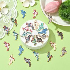 40個10スタイルプリントアロイペンダント  フラミンゴチャーム  ライトゴールド  ミックスカラー  28.5x14x2mm  穴：1.5mm  4個/スタイル&nbsp;FIND-CJ0001-96