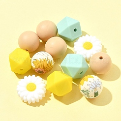 5 種類の食品グレードの環境に優しいシリコンビーズ  混合図形  14~19.5x14~15x8~15mm  穴：2mm&nbsp;SIL-FS0001-25