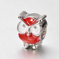 フクロウの合金エナメル大きな穴欧州動物ビーズ  ミックスカラー  12x9x8mm  穴：4.5mm&nbsp;X-MPDL-M020-04M