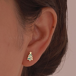 304 Stainless Steel Green Enamel Christmas Cartilage Earrings for Women&nbsp;FS-WG5C804-02