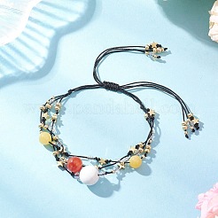 Natural White Jade & Howlite & Dyed Yellow Jade & Nylon Thread Adjustable Multi-strand Bracelets&nbsp;BJEW-MZ00238-01