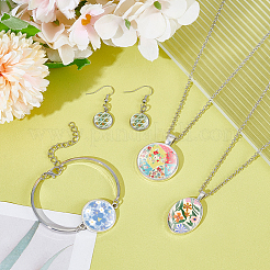 DIY 真鍮ダングルイヤリング、鉄チェーンネックレス、合金バングル作成キット  合金ペンダントとガラスカボション付き  ミックスカラー  ネックレス：465×長  ペンダント：35x36mm&nbsp;SJEW-UN00001