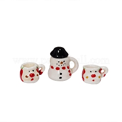 クリスマス雪だるまミニセラミックティーセット  ティーカップ入り  ティーポット  ミニチュア装飾品  マイクロランドスケープガーデンドールハウスアクセサリー  小道具の装飾のふりをする  ホワイト  8~17x8~17mm  3個/セット&nbsp;BOTT-PW0002-123