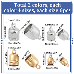 48個 8種類の真鍮コードエンド  エンドキャップ  コーン  ミックスカラー  9~15x6~12mm  穴：1.5~2mm  内径：5~10.5mm  6個/スタイル&nbsp;KK-SC0003-69