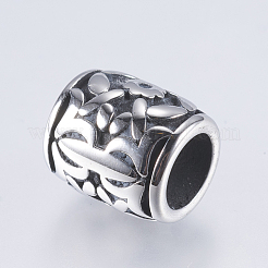 304ステンレススチールビーズ  花とバレル  アンティークシルバー  11x10mm  穴：6mm&nbsp;STAS-I072-035AS