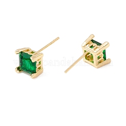 Green Cubic Zirconia Square Stud Earrings&nbsp;EJEW-F282-27G