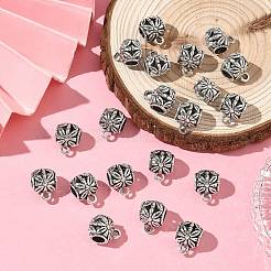 チベットスタイルの合金チューブベイル  ループベイル  バレル保釈ビーズ  アンティークシルバー  13.5x10.5x9.5mm  穴：2mm  内径：5mm&nbsp;PALLOY-S079-063AS