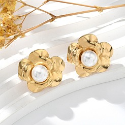 304 Stainless Steel ABS Imitation Pearls Stud Earrings for Women&nbsp;STAS-Z117-05G