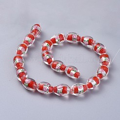 手作りの銀箔ガラスベネチアンランプワークビーズ  花とオーバル  ミックスカラー  16~17x9~11mm  穴：1.5~2mm&nbsp;LAMP-Q030-02-M