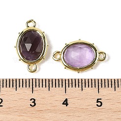 天然アメジストのファセット加工楕円コネクタチャーム  ラックメッキ真鍮のパーツ  ゴールドカラー  16.5x11x4.5mm  穴：1.4mm&nbsp;G-I382-04G-05
