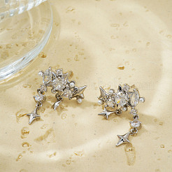 Brass Clear Cubic Zirconia Star Tassel Stud Earrings&nbsp;QZ5144-2