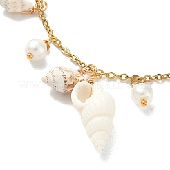 Natural Spiral Shell & Glass Pearl Charm Bracelets&nbsp;BJEW-JB09973
