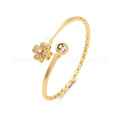 Brass Micro Pave Clear Cubic Zirconia Cuff Bangles for Women&nbsp;BJEW-U025-07G