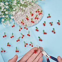 ガラス&アクリルビーズチャーム40個。  金色の304ステンレススチール製丸カン付き  さくらんぼのチャーム  レッド  10x15x6mm  穴：3mm&nbsp;FIND-SZ0003-73