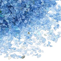 ガラスチップビーズ  穴がないビーズ  ナゲット  ブルー  2.5~11.5x2~5x0.4~2mm&nbsp;GL-CBAB547-01