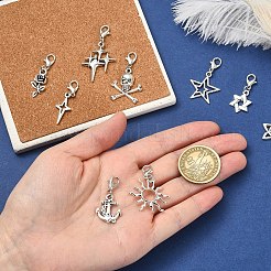 合金ペンダントデコレーション9個。  合金製カニカン付き  アンティークシルバー＆プラチナ  30~43mm&nbsp;HJEW-YW00400