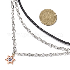 Summer 304 Stainless Steel Figaro Chain & Braided Leather Cord Chain Belts&nbsp;NJEW-C00034