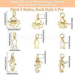 12Pcs 3Styles Brass Micro Pave Cubic Zirconia Pendants&nbsp;KK-BBC0028-53