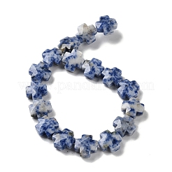 天然ブルースポットジャスパービーズ連売り  多面カット  クロス  12~13x12~12.5x5~6mm  穴：1.4mm  約17個/連  8.27インチ（21cm）&nbsp;G-K357-C03-01