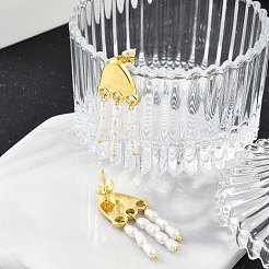 女性用304ステンレススチールスタッドピアス  天然パールと  クラゲ  ゴールドカラー  35x15.5mm&nbsp;STAS-Z111-13G