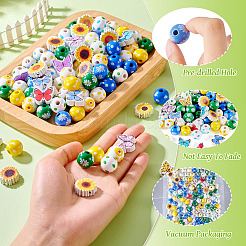 20 種類のプリント木製ビーズ  蝶＆丸  ミックスカラー  15.5~20x15.5~20x6~16mm  穴：2~4.5mm&nbsp;WOOD-TA0002-65