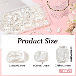 100個のABSプラスチックイミテーションパールビーズ  長方形  乳白色  25x18x6.5mm  穴：1.4mm&nbsp;OACR-LT0001-04