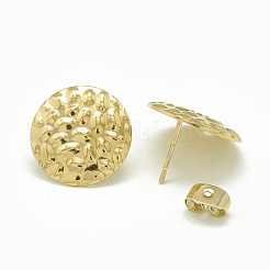 304ステンレススチールスタッドピアス金具  カン付き  フラットラウンド  ゴールドカラー  16mm  穴：1.4mm  ピン：0.8mm&nbsp;STAS-Q225-02G