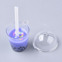 開閉可能なアクリルボトルの大きなペンダント  樹脂と  中のポリマー粘土とプラスチック製のストロー  タピオカティー/ミルクティー  モーブ  64~74x43x37.5mm  穴：2.5mm&nbsp;LS-X-CRES-T018-001D