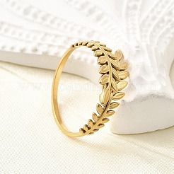 304ステンレススチール製調節可能な女性用オープンカフリング  葉  ゴールドカラー  内径：19mm&nbsp;RJEW-U062-01B-G