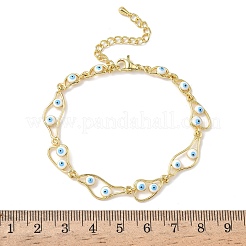 Brass Enamel Flat Round Evil Eye Link Chain Bracelets for Women&nbsp;BJEW-G764-01G-03