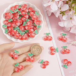 60 個の不透明な樹脂カボション  模造食品  ヘアクリップアクセサリー  チェリー  19x21x6mm&nbsp;DIY-SC0028-30B
