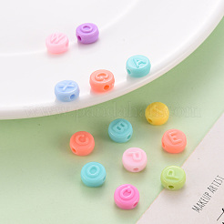 不透明なアクリルビーズ  アルファベット付きフラットラウンド  ミックスカラー  9x5mm  穴：2mm  約1700個/500g&nbsp;MACR-S373-28A