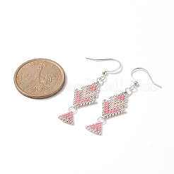 Rhombus Handmade Loom Pattern Glass Seed Beaded Dangle Earrings&nbsp;EJEW-MZ00036-01