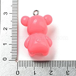 不透明樹脂ペンダント10個  プラチナメッキの鉄製ループが付いたクマのチャーム  ライトコーラル  27.5x19x16.5mm  穴：2mm&nbsp;RESI-H160-01P-01