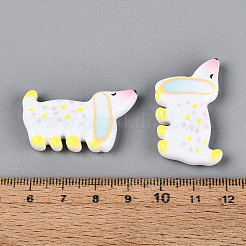 印刷された不透明樹脂ビーズ  犬  きいろ  20.5x36.5x6mm  穴：1.4mm&nbsp;RESI-N043-04E