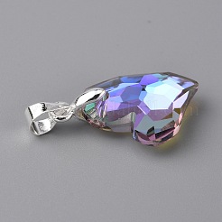 電気メッキガラスチャーム  銀メッキ亜鉛合金発見  ハート  ライラック  17x12.5x5mm  穴：4.5x4mm&nbsp;FIND-TAC0009-67S-04