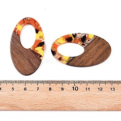 透明樹脂とクルミ材のペンダント  金箔を施した楕円形の中空チャーム  ダークオレンジ  49.5x28x4mm  穴：2mm&nbsp;RESI-T057-02M