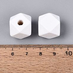 スプレー塗装ウッドヨーロッパビーズ  大穴ビーズ  ポリゴン  ホワイト  16x15x15mm  穴：4mm&nbsp;WOOD-F017-07D
