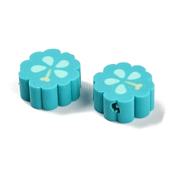 手作り樹脂粘土ビーズ  花  グリーン  10~10.5x10~11x4.5mm  穴：1.6mm&nbsp;CLAY-I013-01D