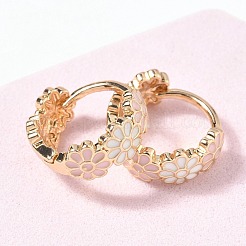 Daisy Brass Enamel Hoop Earrings for Women&nbsp;EJEW-G434-01G-02