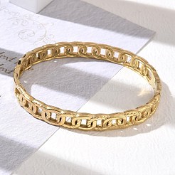 304ステンレススチール製オーバルリングリンクチェーンヒンジ付きカフバングル  18KGP本金メッキ  内径：1.97インチ（5cm）x2.36インチ（6cm）&nbsp;SA-CBAB92B-08G