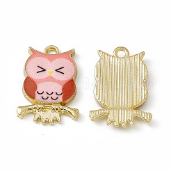 塗装合金ペンダント  フクロウチャーム  カドミウムフリー＆ニッケルフリー＆鉛フリー  ゴールドカラー  ミックスカラー  21.5x15x2.3mm  穴：2mm&nbsp;PALLOY-P288-01G