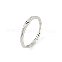 ロジウムメッキ 925 スターリングシルバーの調節可能なリング  プラチナ  十二星座  レオ  2mm  内径：16mm&nbsp;RJEW-S397-01P-07