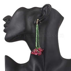 Brass Glass Dangle Stud Earrings&nbsp;EJEW-TA00711-02