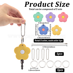 シリコンフラワーキーホルダー5色5個  鉄のリングとボールチェーン付き  プラチナ  ミックスカラー  125mm  1pc /カラー&nbsp;KEYC-SP0001-52