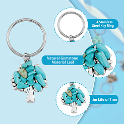 20Pcs 10 Colors Gemstone Chip & Alloy Tree of Life Pendant Keychain&nbsp;KEYC-AB00029