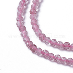天然石ストロベリークォーツビーズ連売り  多面カット  ラウンド  2~2.5x2mm  穴：0.2mm  約158~205個/連  15.7~16.7インチ（40~42.5cm）&nbsp;G-F596-18-2mm